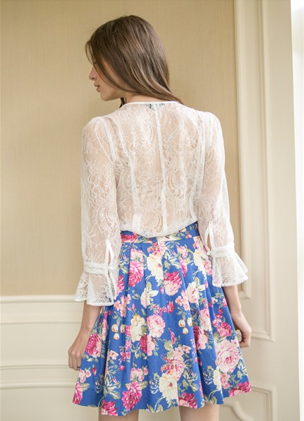 Flower pattern pleated skirt